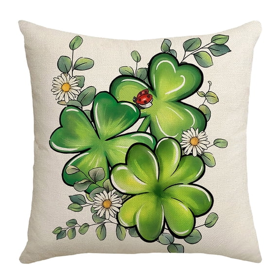 HOARBOEG Irish Shamrock Printed Pillow Cover, St. Patrick's Day Decorative Linen Pillowcase for Sofa Couch Chair, 18x18 Inch Green Holiday Home Decor Throw Pillow Cover with Clover Pattern