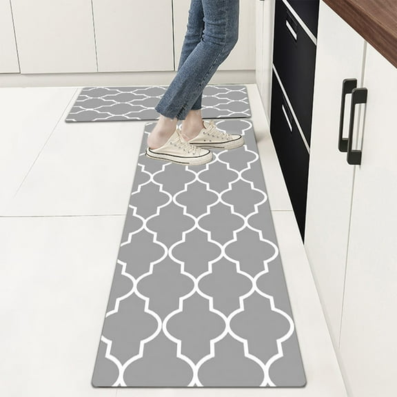 HOARBOEG Kitchen Combination Floor Mat 2Pcs, Non-Slip Kitchen Door Mats Cushioned Anti-Fatigue Floor Rug Set for Standing Desk, Waterproof & Washable, Stain-Resistant – 19.6*62.9in/19.6*31.4in
