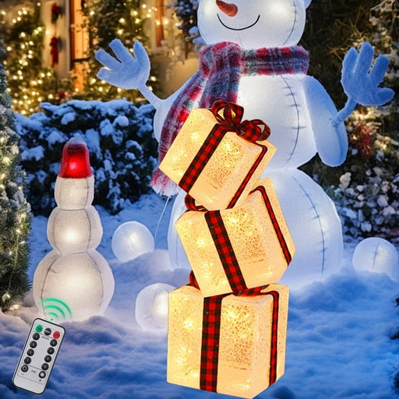 HOARBOEG LED Christmas Light Box with Remote Control, Outdoor Indoor Decorative Gift Box for Holiday, Yard, Garden, Tree, Porch, Patio