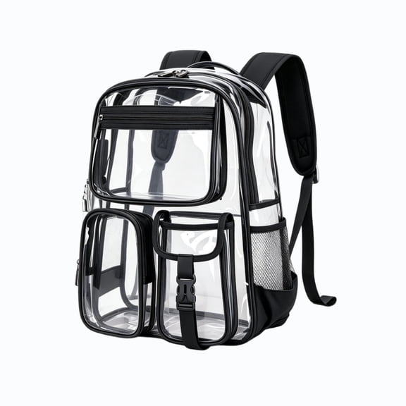 HOARBOEG Large Clear PVC Backpack Heavy Duty Transparent Bookbag with Adjustable Shoulder Straps for Travel Stadium Sports and Daily Use Black