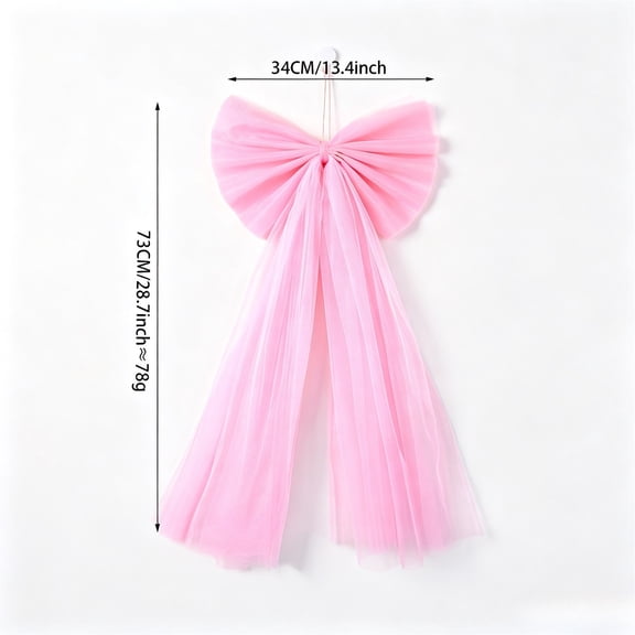 HOARBOEG Large Pink Snowflake Lace Mesh Bow, Long Netted Flowing Ribbon Christmas Tree Topper, Winter Xmas Holiday Window Door Wall Hanging Decor, 28.7x13.4 In