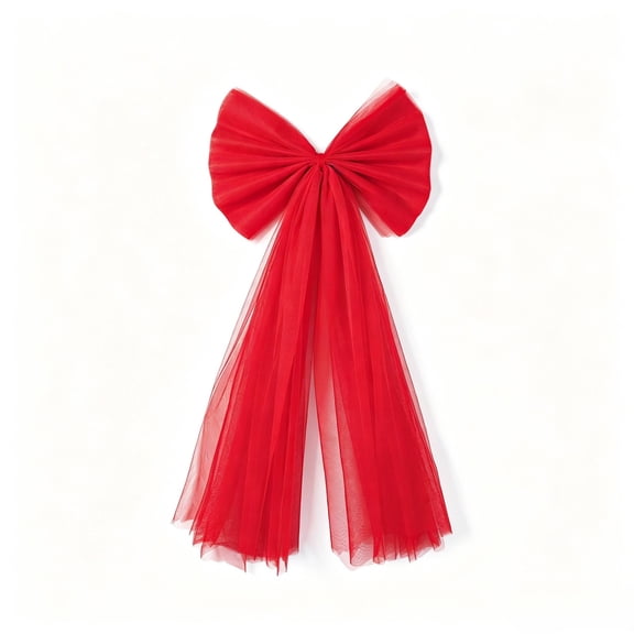 HOARBOEG Large Red Snowflake Lace Mesh Bow, Long Netted Flowing Ribbon Christmas Tree Topper, Winter Xmas Holiday Window Door Wall Hanging Decor, 28.7x13.4 In