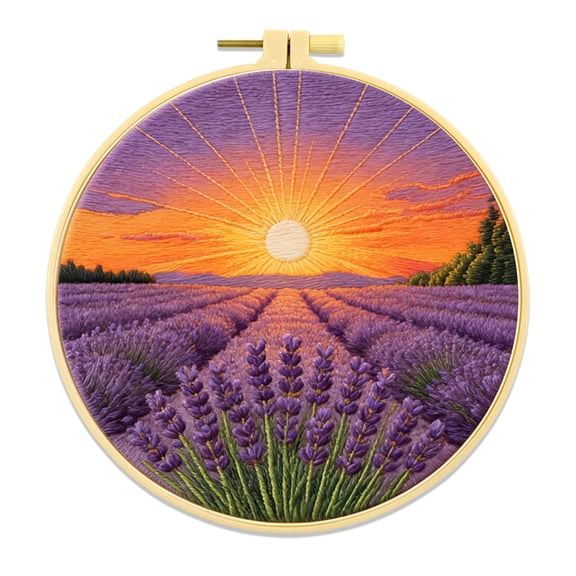 HOARBOEG Lavender Field Embroidery Kit for Beginners, DIY Floral Wall Art with Complete Supplies, Handmade Hanging Home Decor, Flower Sea Embroidery Set for Living Room Bedroom