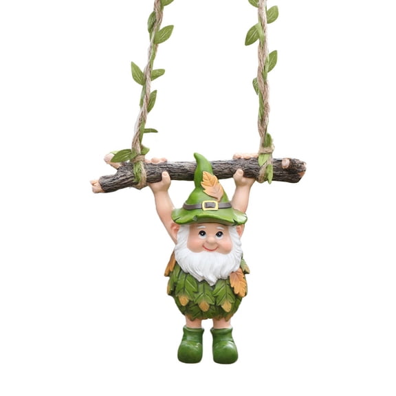 HOARBOEG Leaf-Clothed Climbing Gnome Tree Ornament – 4.5″ Resin Branch-Hugging Hanging Gnome, Weather-Resistant Garden Decor for Tree Branch, Porch Hook, Balcony & Planter