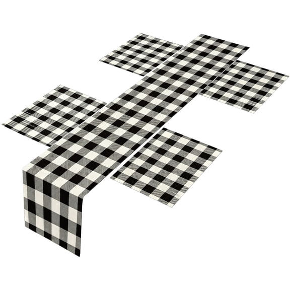 HOARBOEG Linen Table Runner and Placemat Set - 12.99*71in Runner with 4 Matching Placemats, Washable Dining Table Decor Set for Kitchen Dining Room, Heat Resistant Table Mats for Home Decor Party