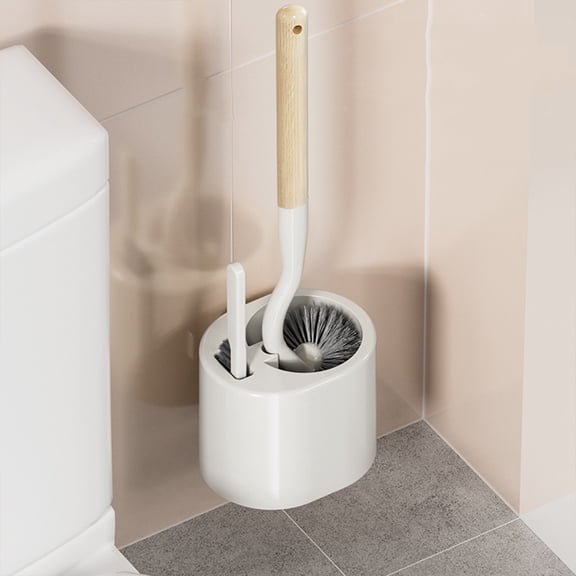 HOARBOEG Long Handle Toilet Brush Set Hard Bristles Bathroom Toilet Scrubber Kit Toilet Bowl Brush Set With Caddy Right Angle Toilet Brush with Small Brush