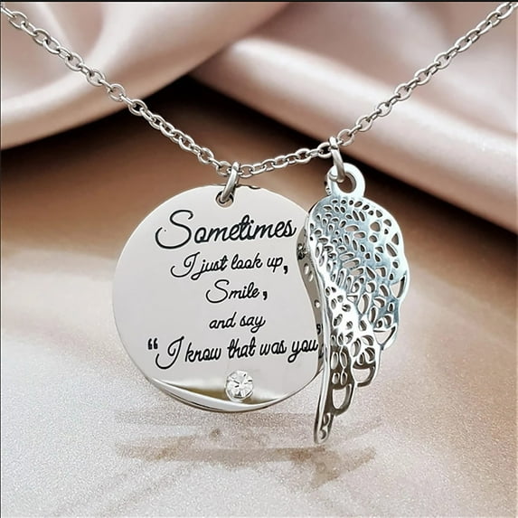 HOARBOEG Love Pendant Necklaces Angel Wing Pendant Necklace Alloy Pendant Created Artificial Diamond Necklace Woman Letter Studded Diamond Necklace Mother's Day Valentine's Day Gift, Silver