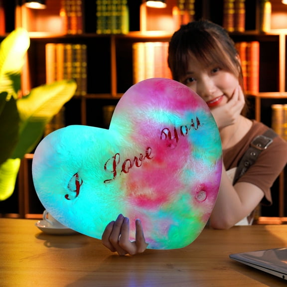 HOARBOEG Luminous Heart Shaped Throw Pillow - 13.8 Inch Glow in The Dark Valentine's Day Gift for Wife, Husband - Romantic Cushion for Couples