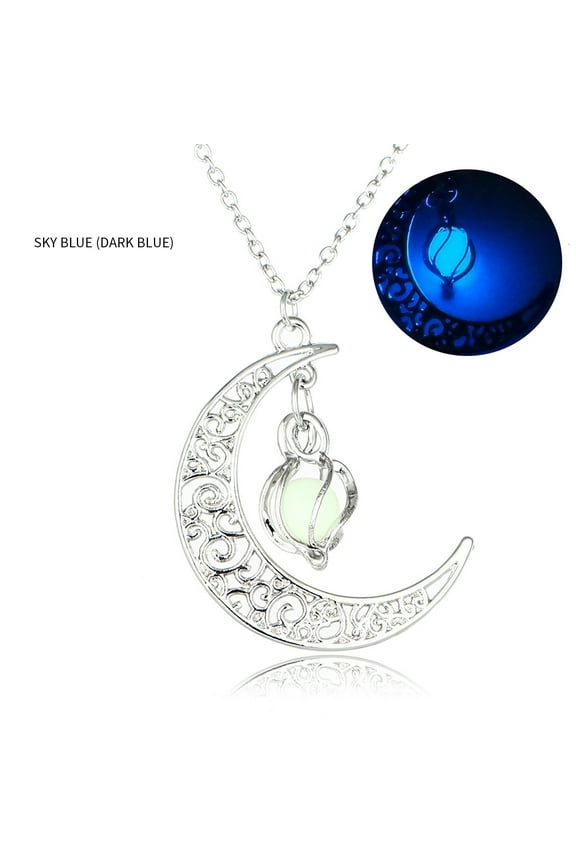 HOARBOEG Luminous Moon Crescent Pendant Necklace Halloween Pumpkin Lantern Necklace for Women Men Glow in the Dark Guard Jewelry Gift