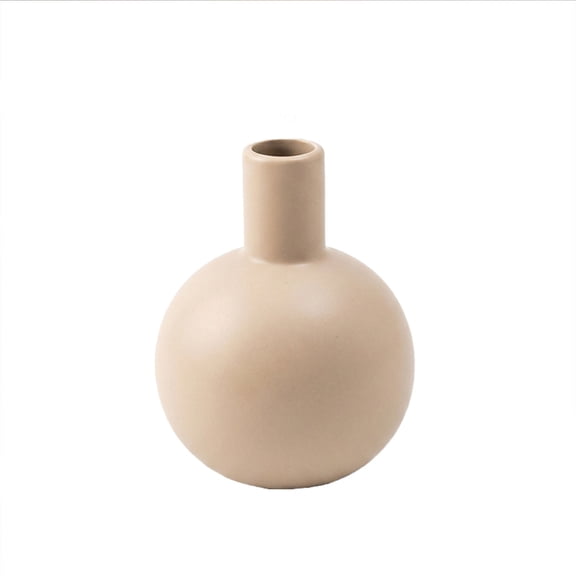 HOARBOEG Matte Ceramic Sphere Vase – Ribbed Geometric Accent Vase, Neutral Khaki, 5" Small Decorative Vase for Bookshelf Entryway Tabletop, Minimalist Boho Home Decor