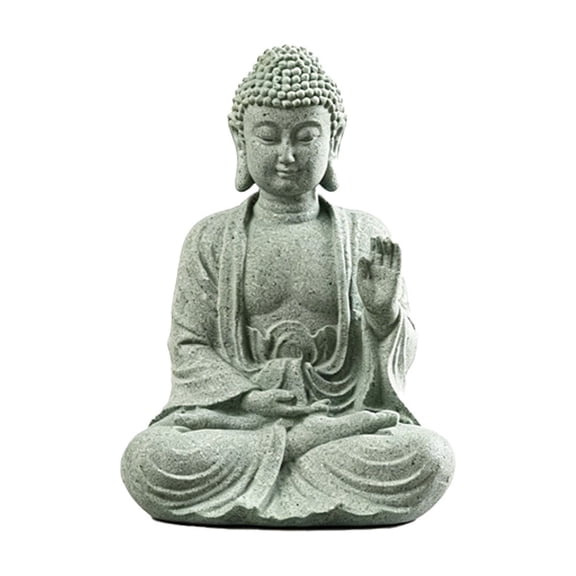HOARBOEG Meditating Buddha Statue – Stone Carved Sitting Buddha Figurine for Home Decor, Small Zen Desk Decoration for Office Meditation Mindfulness, Gray Feng Shui Ornament for Garden or Living Room