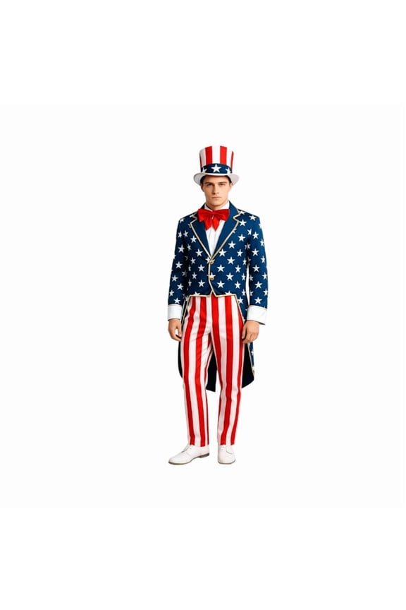 HOARBOEG Men's Patriotic Uncle Sam Costume, 4th of July Tuxedo Tailcoat Red White Blue Stage Performance Suit, Independence Day Party Outfit, Historical Reenactment Costume for Parades & Celebrations