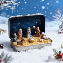HOARBOEG Mini Christmas Nativity Set in Tin Box, 10Pcs Miniature Holy Family Figurines with Resin Figures, Pocket-Sized Religious Travel Nativity Scene for Christmas Decor, Gift, or Stocking Stuffer