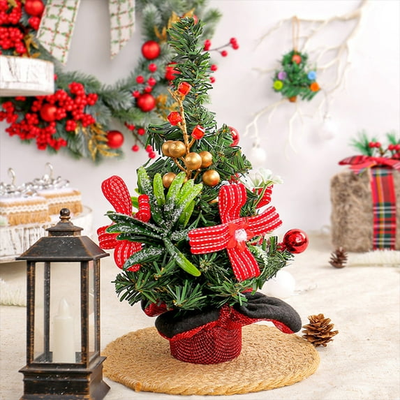 HOARBOEG Mini Christmas Tree Desktop Ornament, Small Tabletop Holiday Decoration for Office, Living Room, or Bedroom Scene Arrangement, Plastic Tree 9.84in Height Festive Decor