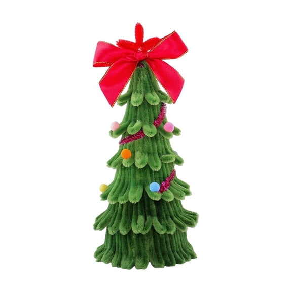 HOARBOEG Mini Christmas Tree Table Centerpiece, Green Fuzzy Pipe Tree Decoration, Small Holiday Ornament for Home Office Mantel Shelf, 9.4 Inch