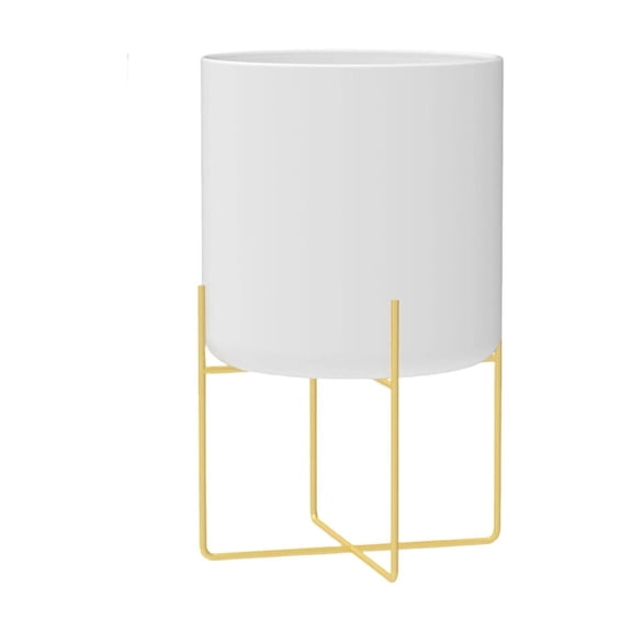 HOARBOEG Modern Large Floor Planter with Stand, Decorative Metal Plant Pot with Drainage Holes for Indoor Plants, Living Room, Office, Balcony or Garden Decor