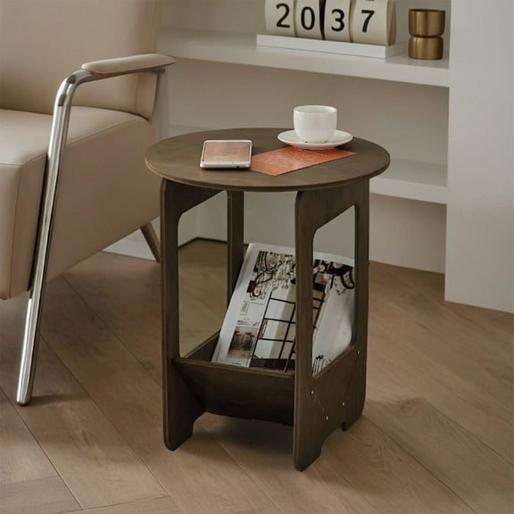 HOARBOEG Modern Round Side Table with Storage - Portable Bedside Shelf, Living Room End Table, Plastic Furniture, Home Decor 17.32x14.17x11.02in