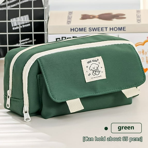 HOARBOEG Multi Compartment Pencil Case Solid Color Cloth Pencil Pouch Large Capacity Stationery Storage Bag Washable Cosmetic & Electronics Storage Pouch Office Stationery Storage Bag Holds 65 Pens