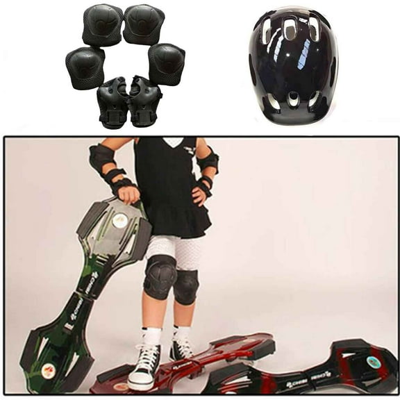 HOARBOEG Multi-Sport Protective Gear Set 7Pc - Adjustable Bike Helmet with Knee/Elbow Pads for Skateboard Scooter - Lightweight Foam Protection