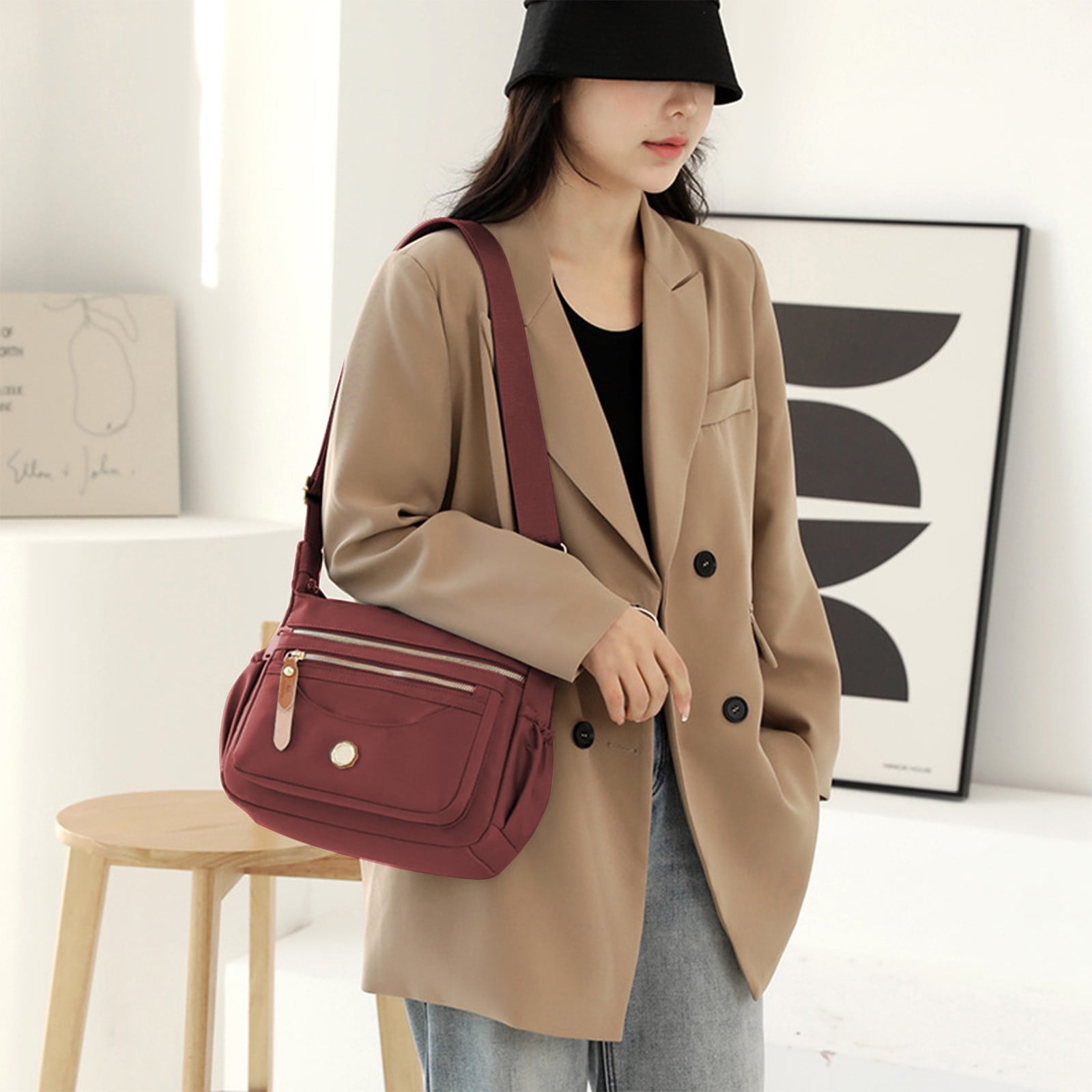 TEPEND Small Leather Crossbody Bag For Women - Multi-Compartment, Adjustable Strap, Black - View #12