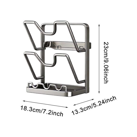 HOARBOEG Multifunctional Kitchen Pot Lid Organizer Rack, Countertop Storage Shelf, Utensils with Drainage Tray, Stainless Steel Holder for Pots and Pans, Household Kitchen Counter Organizer