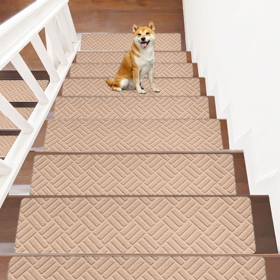 HOARBOEG Non Slip Stair Treads Floor Rug for Indoor Use with Reusable Adhesive Easy to Clean Soft and Durable Polyester Stair Mats for Elders and Pets