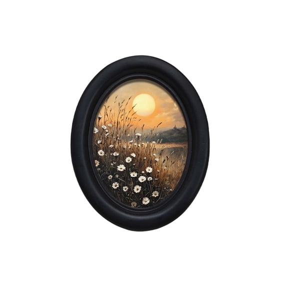 HOARBOEG Oval Solid Wood Picture Frame with Night Sky Art Print, Vintage Matte Black Photo Frame, Small Wooden Tabletop Wall Hanging Decor, Home Living Room Decoration