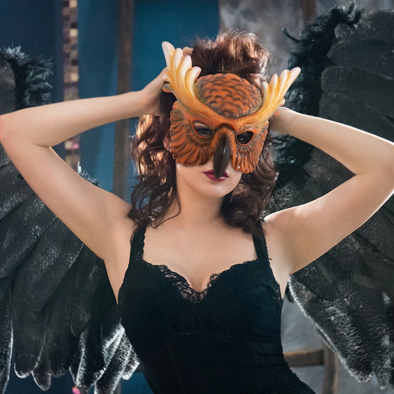 HOARBOEG Owl Half Face Mask for Adults, Realistic Halloween Costume Mask  with Elastic Strap for Parties, Role Play, and Cosplay - Walmart.com, image size:1600x1600