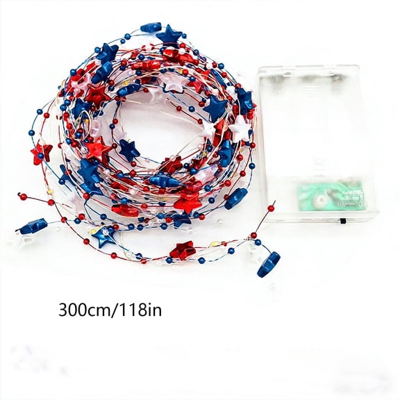 HOARBOEG Patriotic String Lights - American Flag LED Lights for 4th of July Decorations, Red White Blue Star String Lights with LED Battery Operated for Indoor Outdoor Party Decor