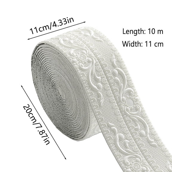 HOARBOEG Peel and Stick 3D Embossed Foam Wall Border – 32.8ft/10m × 3.1″ Self-Adhesive Decorative Molding Trim, Waterproof XPE Foam Raised-Texture Edge for Ceiling, Baseboard, Door Frame, White