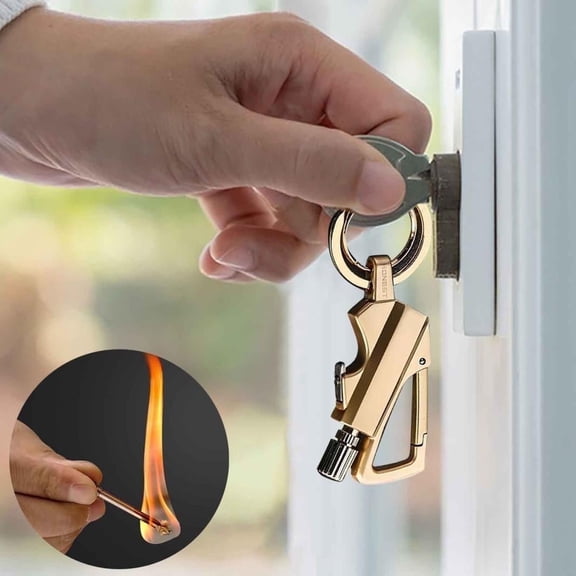 HOARBOEG Permanent Match Infinity Lighter with Multitool Keychain Bottle Opener, Reusable Waterproof Match Strike Anywhere, for Men, Gold