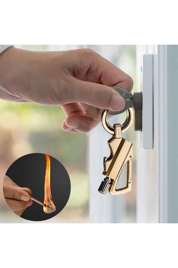 HOARBOEG Permanent Match Infinity Lighter with Multitool Keychain Bottle Opener, Reusable Waterproof Match Strike Anywhere, for Men, Gold