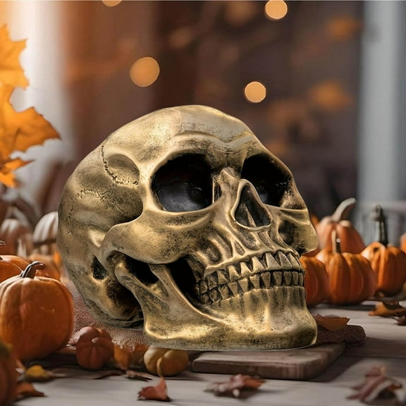 HOARBOEG Personalized Skull Decor, 8in Realistic Resin Skeleton Head, Resin Skeleton Head Figurine for Halloween, Gothic Home Display, Party & Mantel Decoration, Spooky Artwork