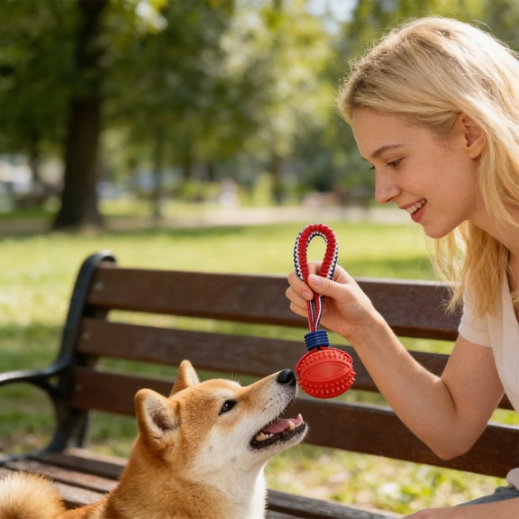HOARBOEG Pet Toy Tire Ball with Elastic Rope - Dog Chew Toy for Aggressive Chewers, Interactive Training & Teething, Bounce Ball for Indoor Outdoor Play, Gum Massage and Teeth Cleaning