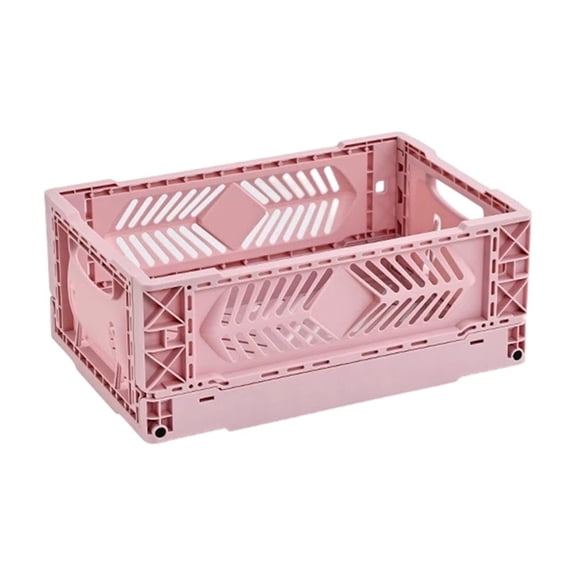 HOARBOEG Pink Collapsible Stackable Storage Basket, Desktop Kitchen Pantry Organizing Bin, Folding Plastic Mesh Crate for Refrigerator Coffee Corner, Small Portable Carry Tote