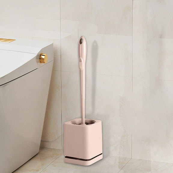 HOARBOEG Plastic Long Handle Toilet Bowl Brush Wall Mounted And Floor Standing Dual-Use Toilet Brush Set Detachable Square Cleaning Brush Storage Base, Soft and Non Damaging Commode Brush, Pink