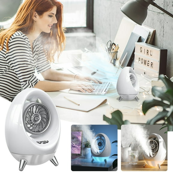 HOARBOEG Portable Misting Fan USB Desktop Air Cooler with Humidifier & LED Light, 4-Speed Adjustable Water Cooling Fan with Mist Spray, Quiet Portable Aircooler for Bedroom/Office