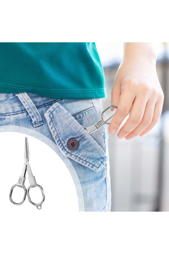 HOARBOEG Portable Stainless Steel Folding Scissors - 4.5 Mini Travel Scissors with Keychain, Foldable Pocket & Badge Scissors for Home, Office, Craft & First Aid Kit