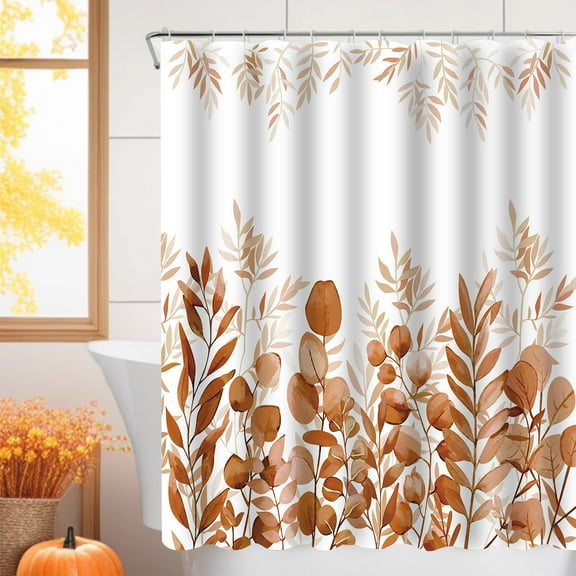 HOARBOEG Pumpkin Maple Leaf Shower Curtain Waterproof Bathroom Decor with 12 Hooks, 59x71in