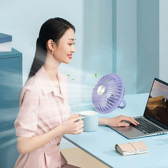 HOARBOEG Quiet 3-Speed USB Rechargeable Fan - 5.11*2.75in Portable Desktop Fan with Hanging Hook, Lightweight Plastic Office Ceiling Fan