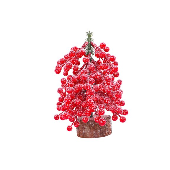 HOARBOEG Red Berry Artificial Christmas Tree, 13.78-Inch Tabletop Decoration with Solid Base, Miniature Tree for Holiday Home Decor, Christmas Gift