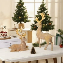 HOARBOEG Reindeer Figurines, 2-Pack Resin Deer Ornaments for Christmas Home Decor, Elegant Tabletop Decor for Living Room, Fireplace Mantle, Shelf, and Holiday Display