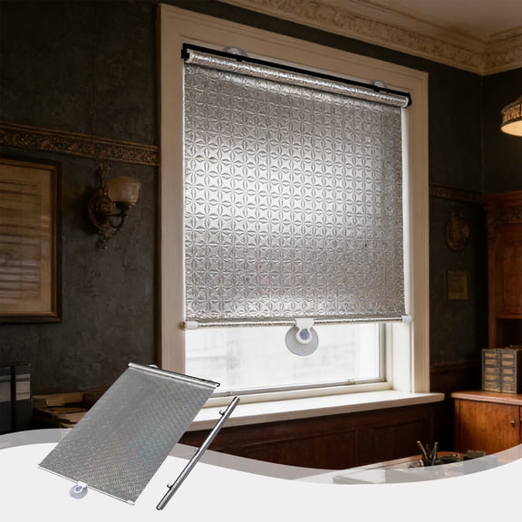 HOARBOEG Retractable Sun Shade Roller Blind, Heat Blocking Window Cover with Suction Cups for Car & Home. Automatic Thermal Insulation Privacy Shade for Kitchen, Bathroom, Office, Indoor Outdoor