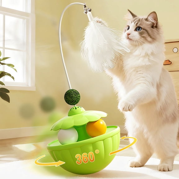 HOARBOEG Roly-Poly Cat Toy Tumbler with Feathers & Bell, Interactive Food Dispensing Toy with Mint Ball, Self-Play Cat Teaser for Indoor Cats, Fun Exercise Toy for Kittens and Adult Cats