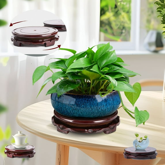 HOARBOEG Rotating Wooden Circular Base, Vintage Circular Wooden Vase Aquarium Table Lamp Teapot Base, Stable Home Decoration Display Stand