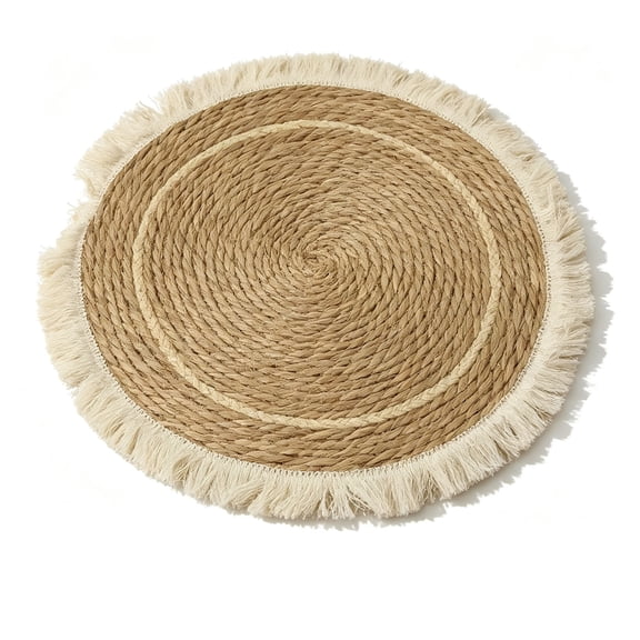 HOARBOEG Round Natural Straw Placemat for Dining Table, 9.8 Inch Heat Resistant Woven Charger Mat, Boho Farmhouse Kitchen Decor, Braided Tabletop Protector