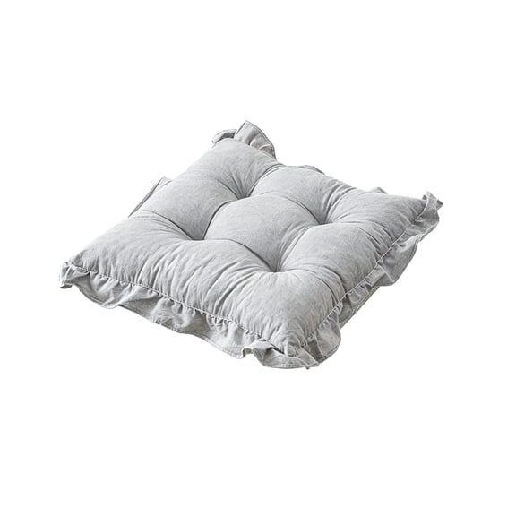 HOARBOEG Ruffled Border Tufted Chair Cushion, Soft Thick Non-Slip Seat Pad for Dining Room Kitchen, Khaki Decorative Square Cushion 16x16 Inches, Home Decor