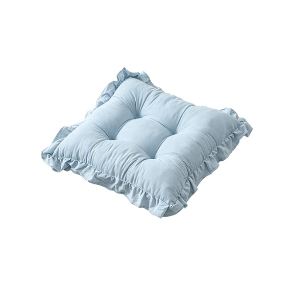 HOARBOEG Ruffled Border Tufted Chair Cushion, Soft Thick Non-Slip Seat Pad for Dining Room Kitchen, Khaki Decorative Square Cushion 16x16 Inches, Home Decor