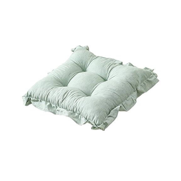 HOARBOEG Ruffled Border Tufted Chair Cushion, Soft Thick Non-Slip Seat Pad for Dining Room Kitchen, Khaki Decorative Square Cushion 16x16 Inches, Home Decor
