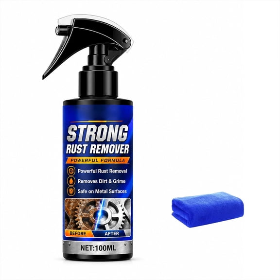 HOARBOEG Rust Remover Spray 100ml, Multi-Purpose Metal Rust Cleaner with Cloth, Quick-Acting Anti-Rust Protective Coating for Wheels, Tools, Auto Parts, Chrome Surface